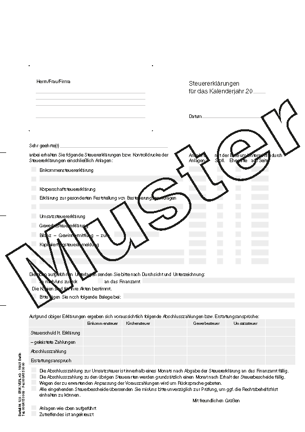 Begleitschreibenblock für Steuererkl. an Mandanten 50 Bl.