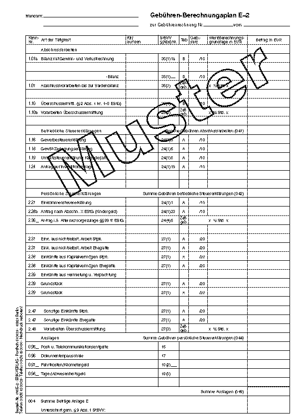 Gebührenberechnungsplan 2stg