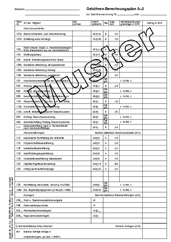 Gebührenberechnungsplan 2stg