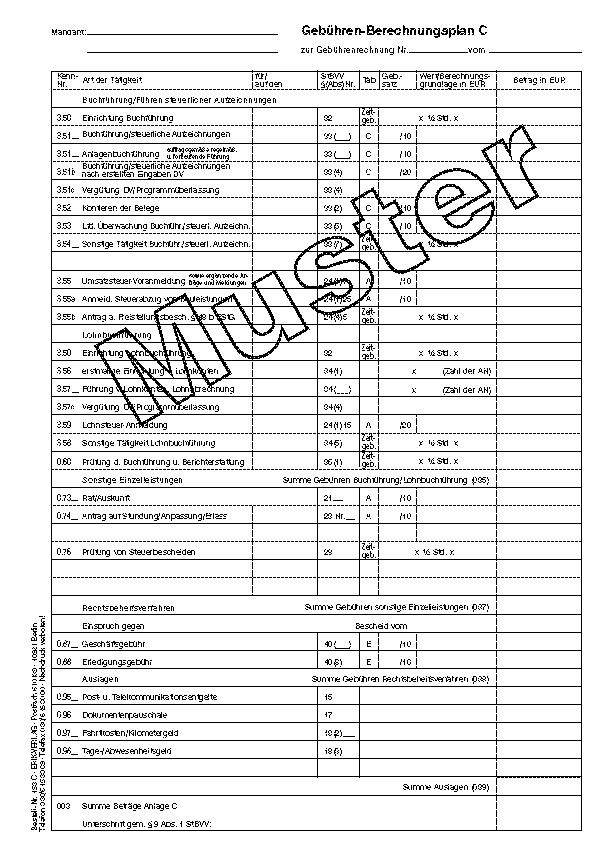 Gebührenberechnungsplan 1stg
