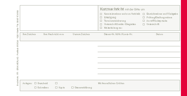 Kurznachricht, Block à 50 Blatt