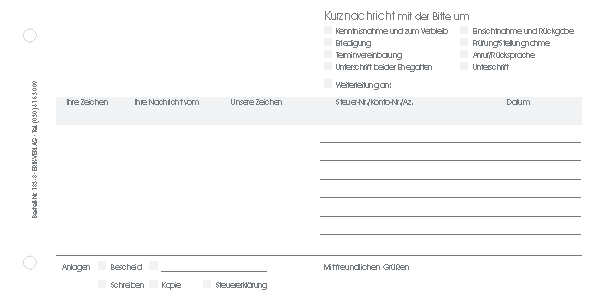 Kurznachricht, Block à 50 Blatt