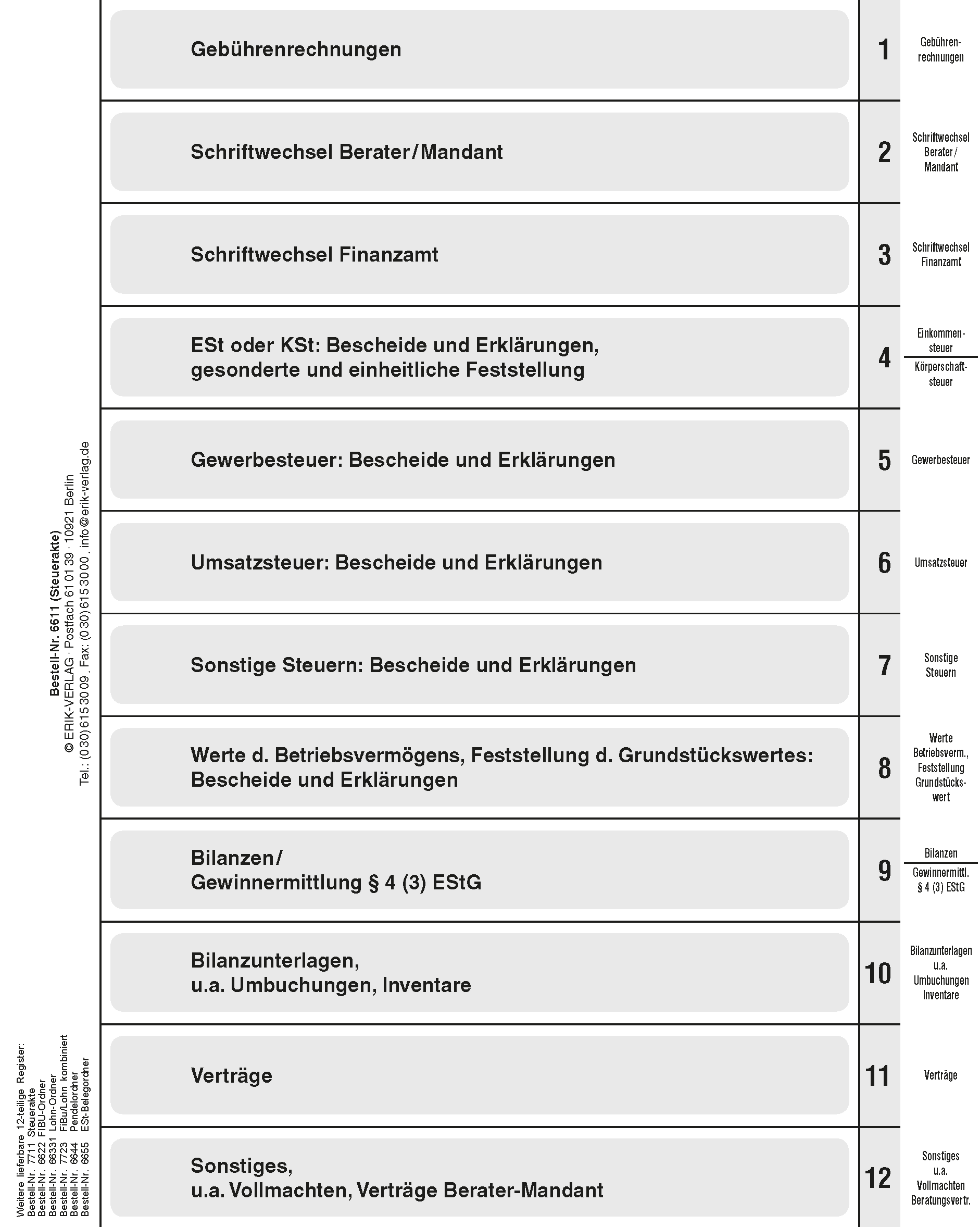 Register für Steuerakte