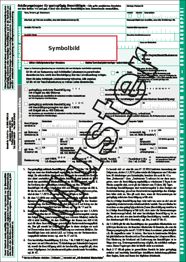 Erklärungsbogen für geringfügig Beschäftigte
