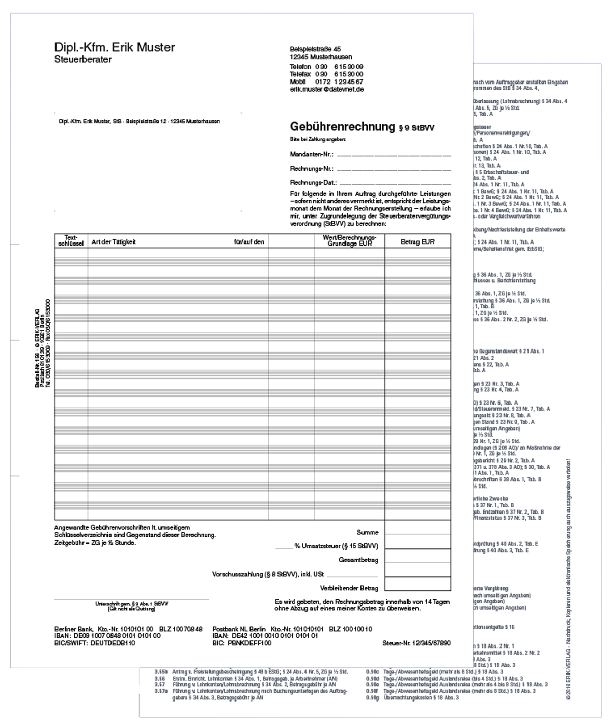 Gebührenrechnungen Steuerberater Honorarrechnung Vergütungsrechnung StBVV